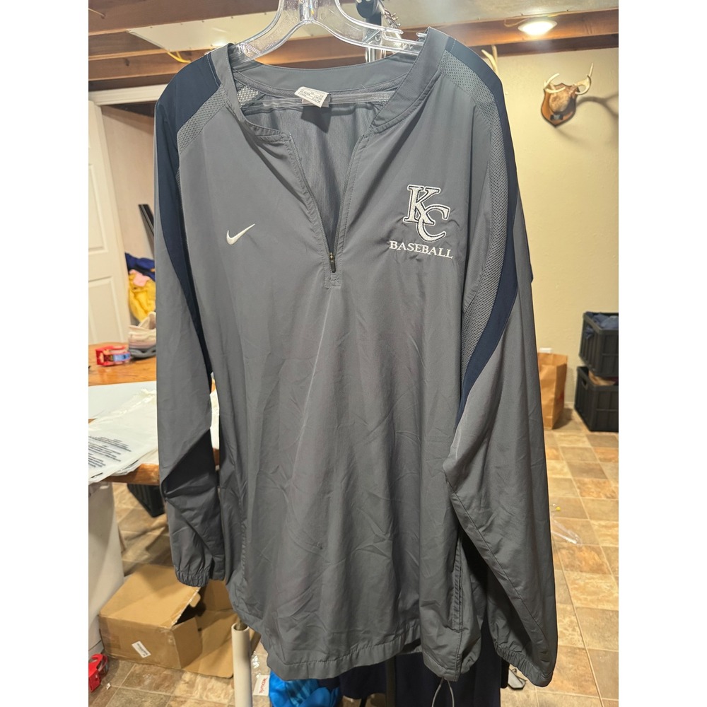 Nike Storm-Fit Mens XL Kansas City Baseball Windbreaker Pullover Gray Navy Blue